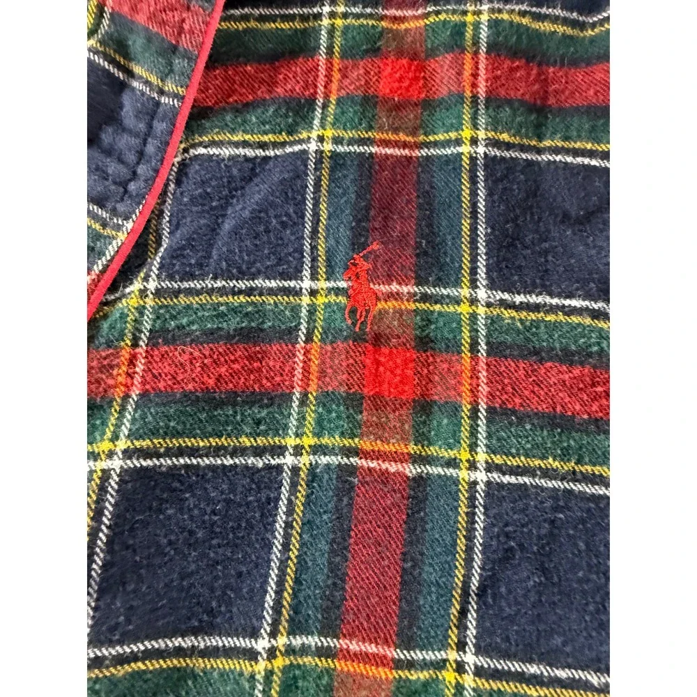 Vintage 90s Polo Ralph Lauren Plaid Flannel Robe Red Green Tartan Cotton S/M